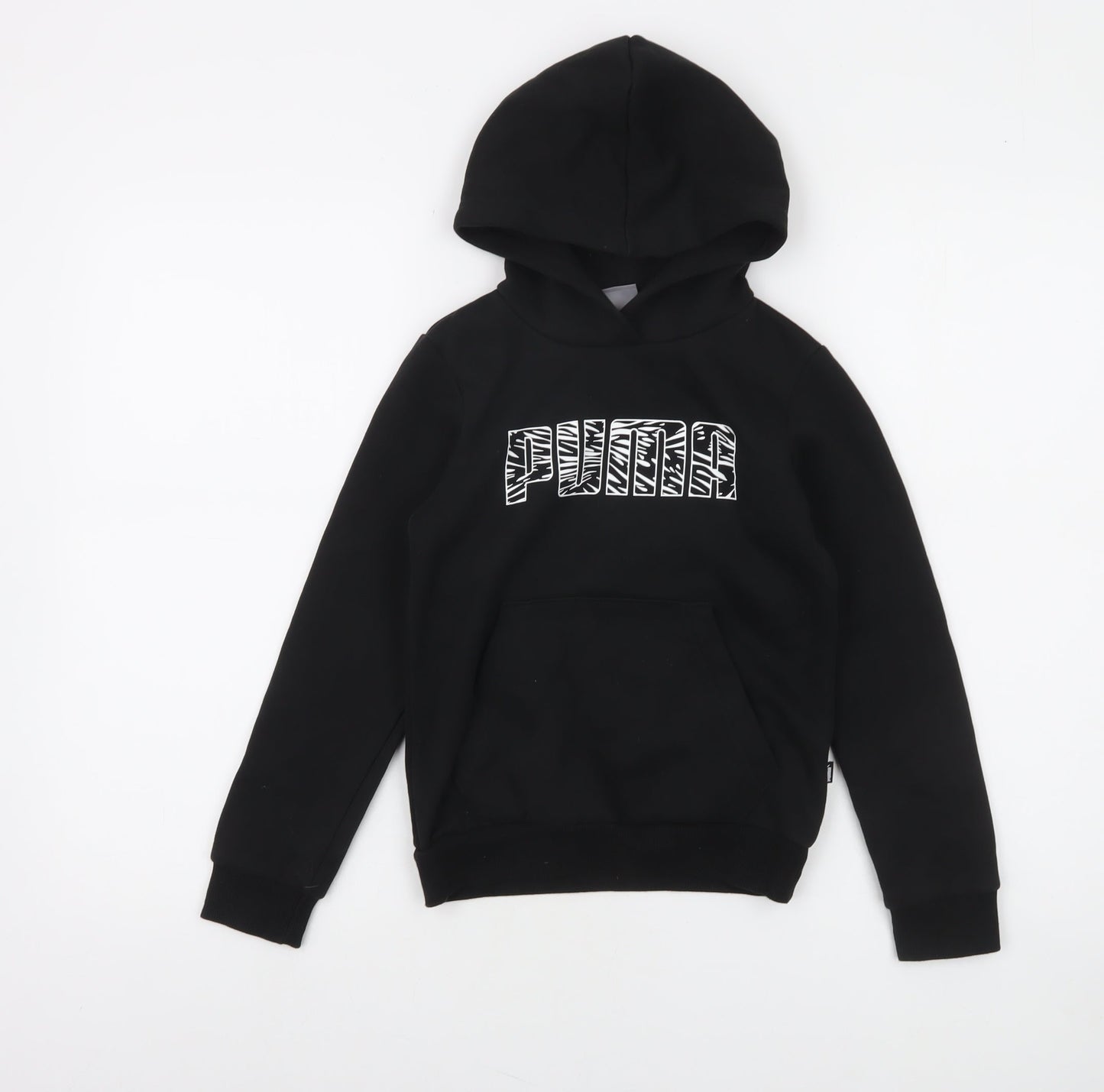 Puma Boys Black Pullover Hoodie 9-10 Years Graphic Print Kangaroo Pocket