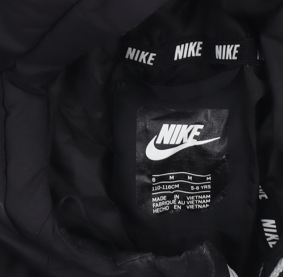 Nike Boys Black Hooded Puffer Jacket 5-6 Years Warm Winter Coat