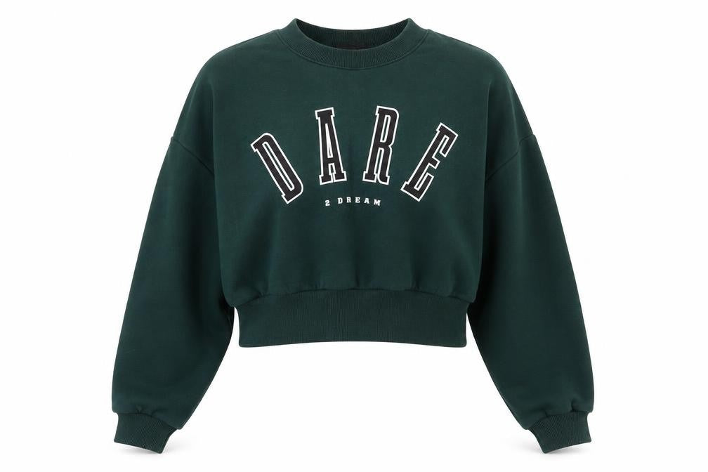 Monki Womens Green Cropped Crew Neck Pullover Sweatshirt XS