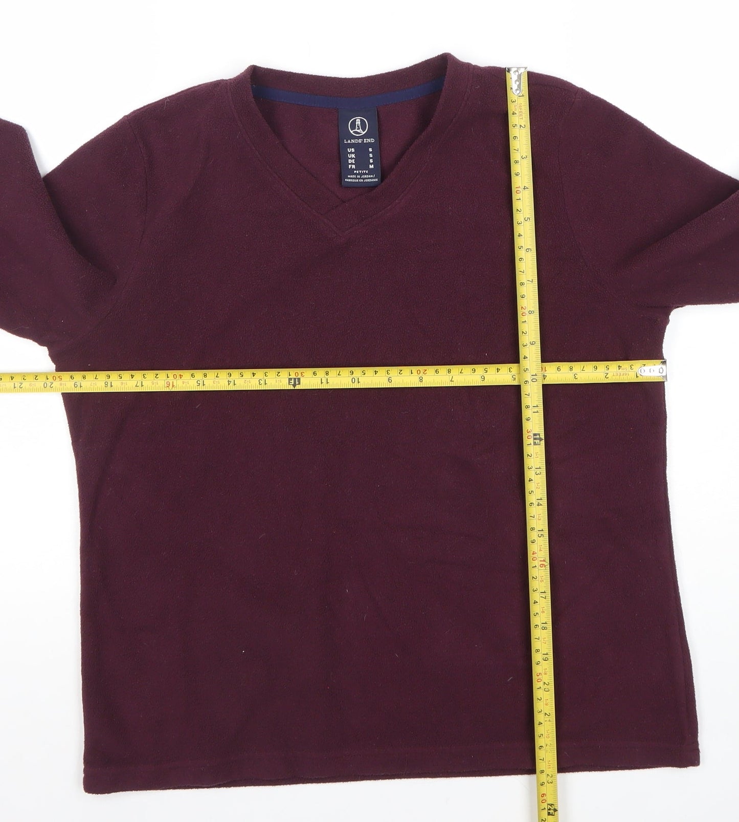 Lands' End Women's Petite Burgundy Fleece V-Neck Pullover Sweatshirt Size S