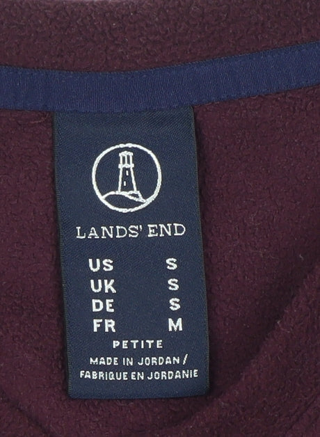 Lands' End Women's Petite Burgundy Fleece V-Neck Pullover Sweatshirt Size S