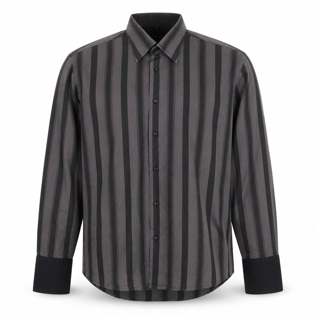 Mitu Uomo Men's Grey Striped Cotton Long Sleeve Formal Dress Shirt L