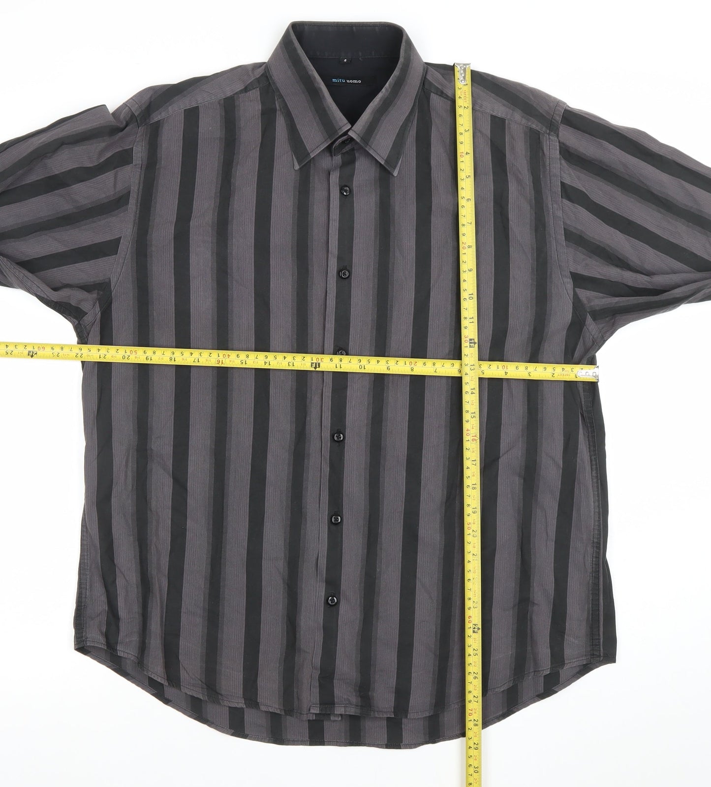 Mitu Uomo Men's Grey Striped Cotton Long Sleeve Formal Dress Shirt L