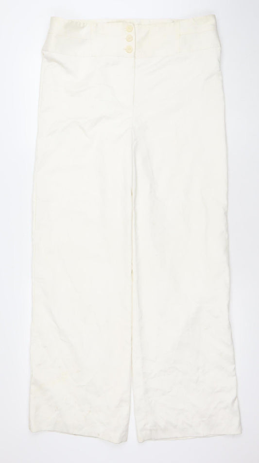 Principles Women’s Ivory Wide-Leg Trousers Size 16 Polyester Viscose Blend