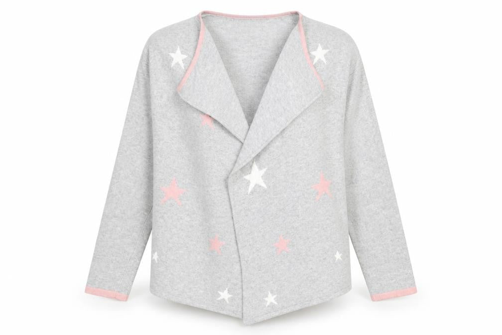 Benedetta B Women's Grey Star Pattern Long Sleeve Knit Cardigan L