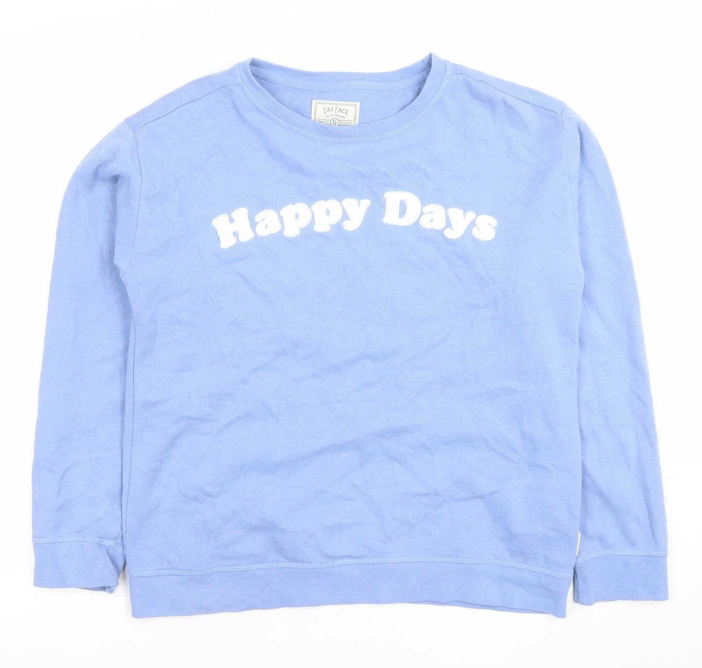 Fat Face Women Blue Happy Days Cotton Sweatshirt UK 8 Regular Fit