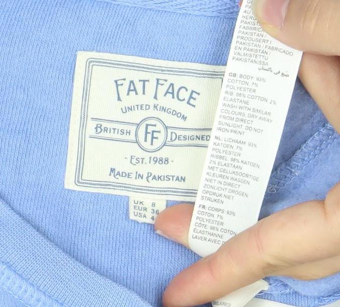 Fat Face Women Blue Happy Days Cotton Sweatshirt UK 8 Regular Fit