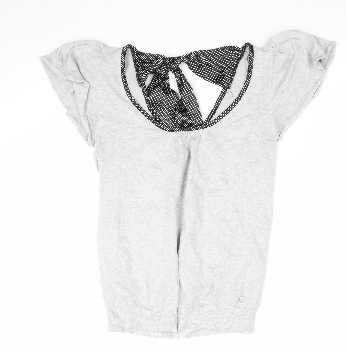 Ylis Womens Grey Bow Back Short Sleeve Camisole Blouse Size 12
