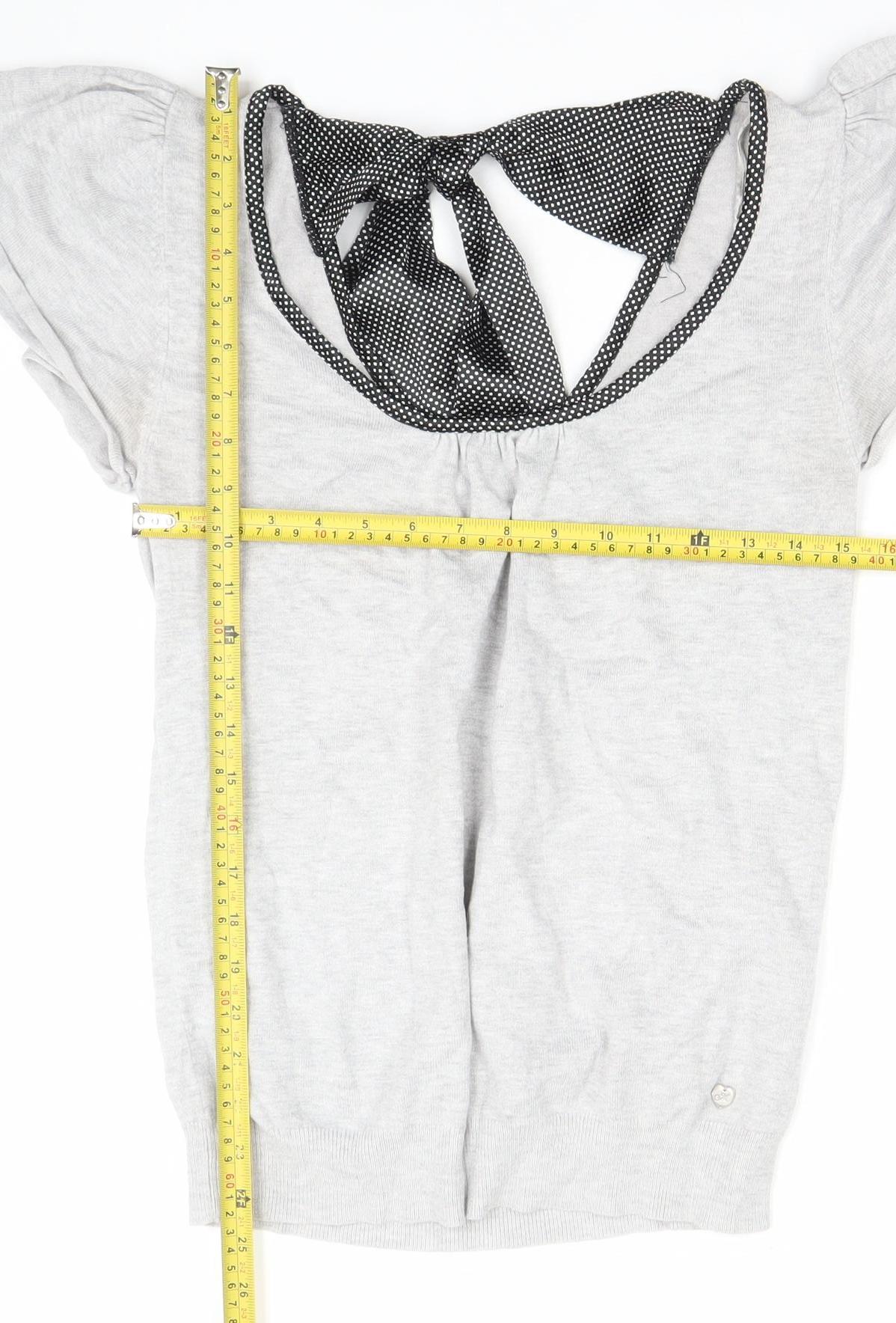 Ylis Womens Grey Bow Back Short Sleeve Camisole Blouse Size 12