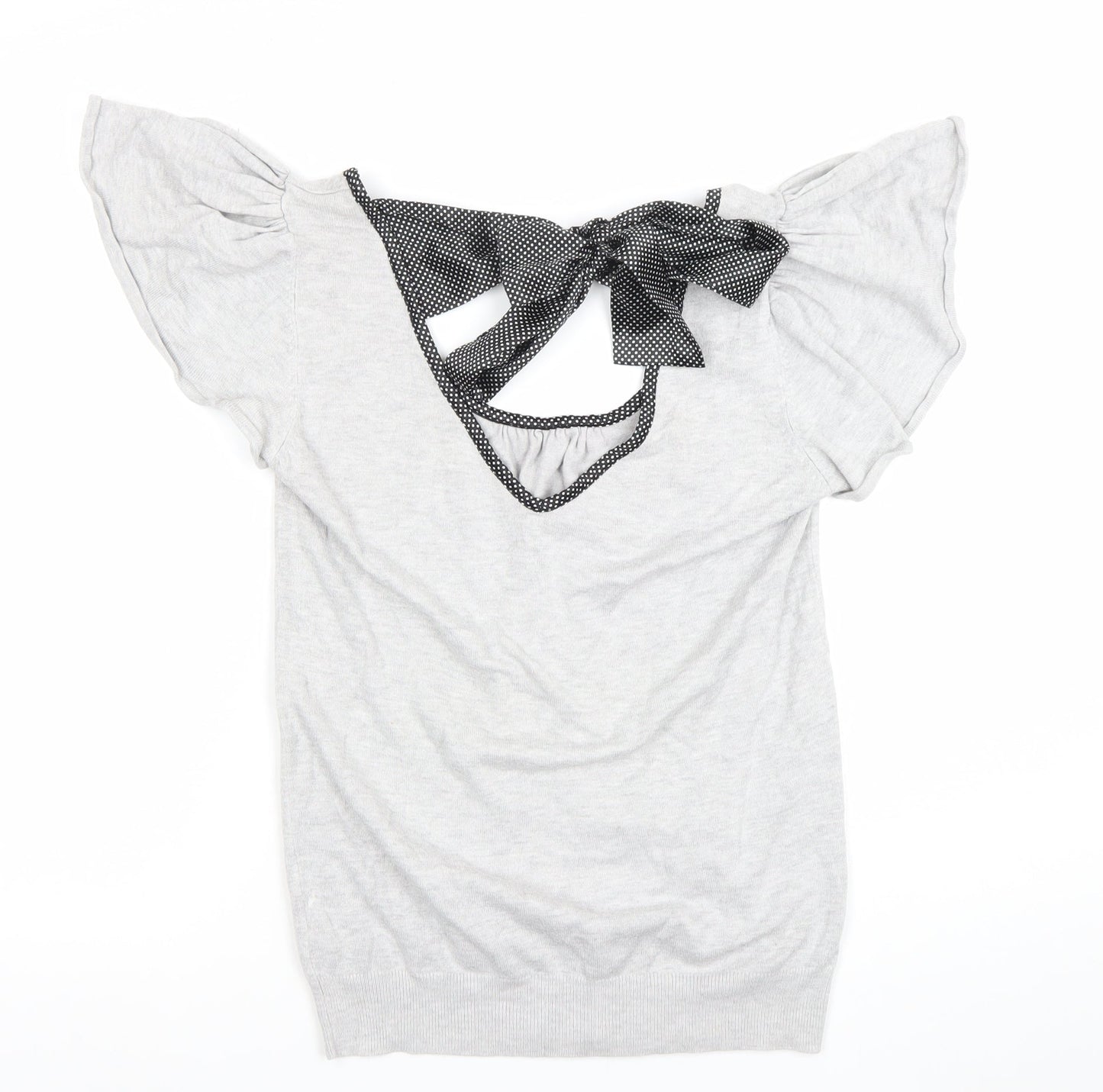 Ylis Womens Grey Bow Back Short Sleeve Camisole Blouse Size 12