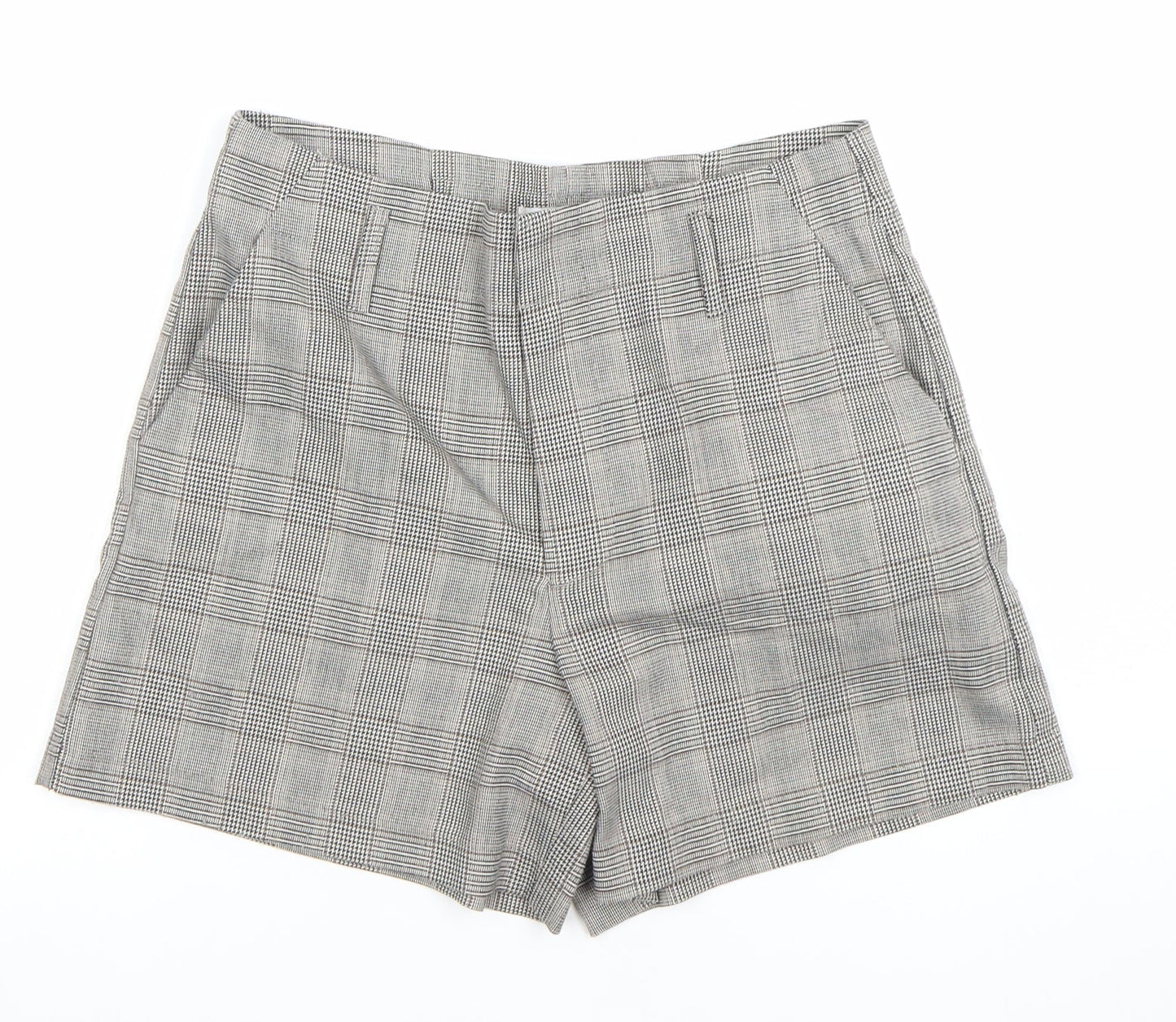 ONLY Women Grey Check Chino Shorts Size 8 Regular Fit Tailored