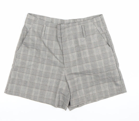 ONLY Women Grey Check Chino Shorts Size 8 Regular Fit Tailored