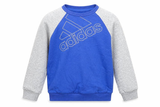 Adidas Boys Blue & Grey Sweatshirt 3-4 Years Crew Neck Logo Cotton Blend