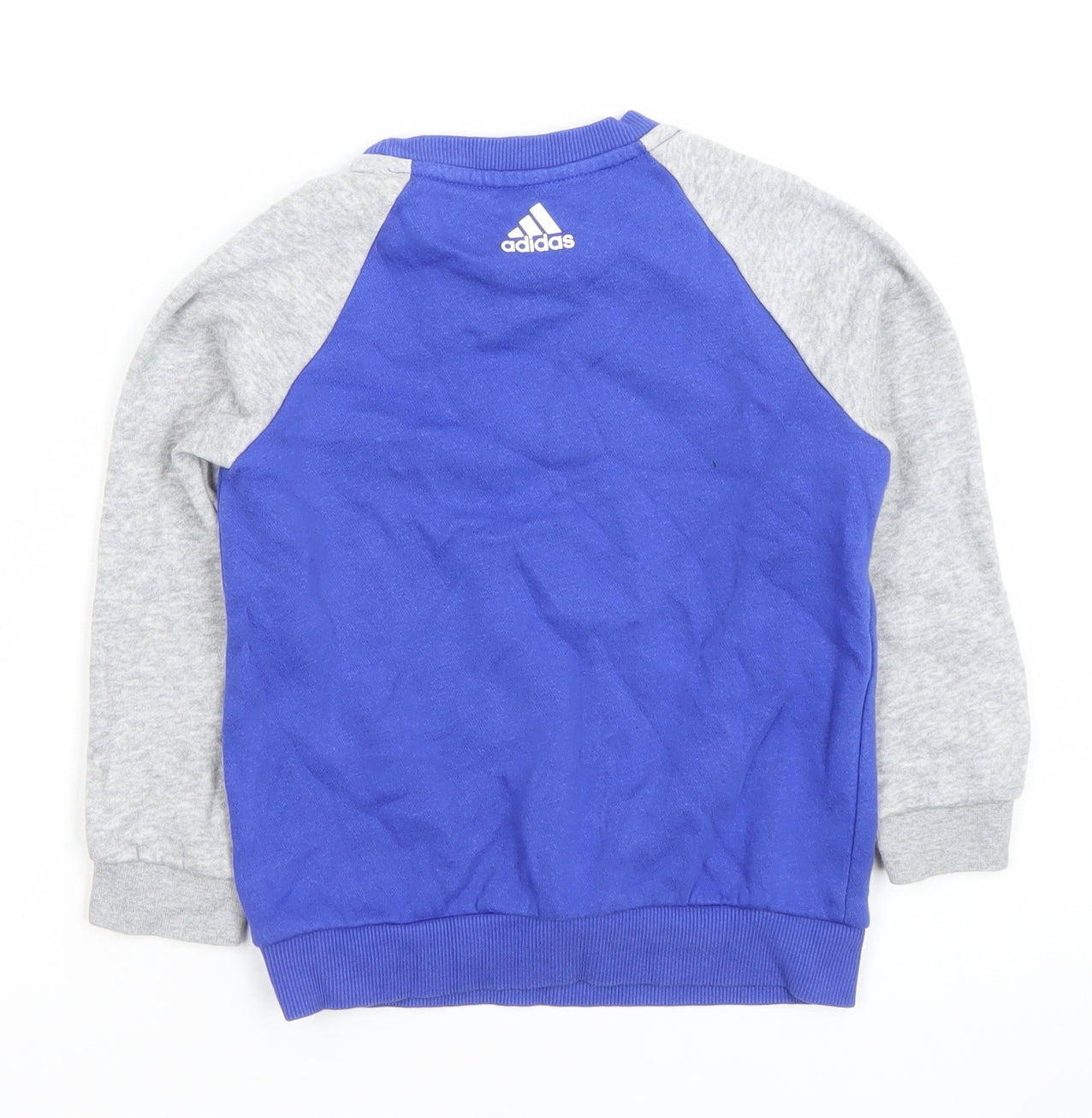 Adidas Boys Blue & Grey Sweatshirt 3-4 Years Crew Neck Logo Cotton Blend