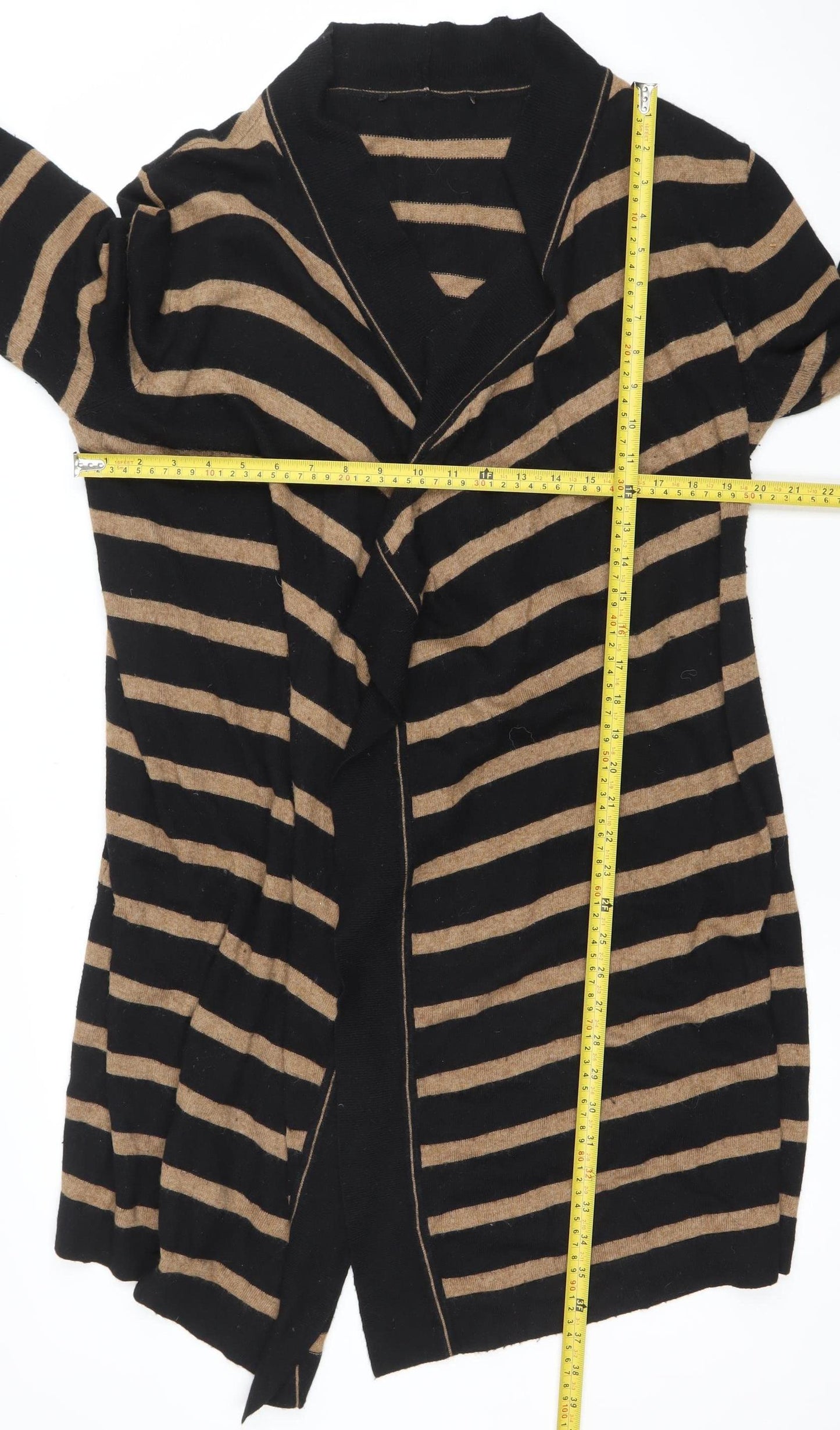 Jaeger Women’s Black Striped V-Neck Wool Blend Cardigan M