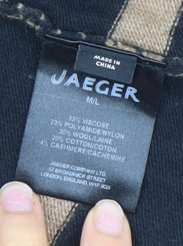 Jaeger Women’s Black Striped V-Neck Wool Blend Cardigan M