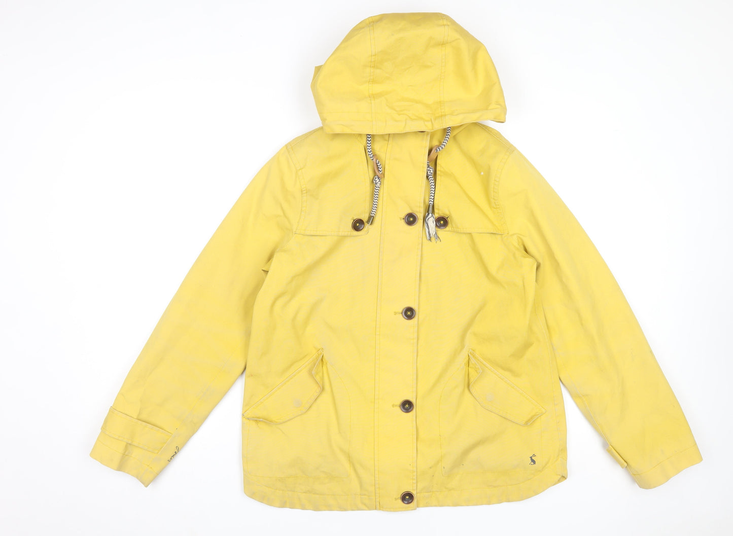 Joules Women Yellow Waterproof Hooded Rain Jacket Size 12