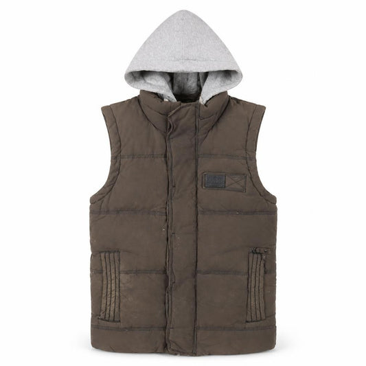 Superdry Mens Brown Small Academy Gilet Hooded Puffer Waistcoat