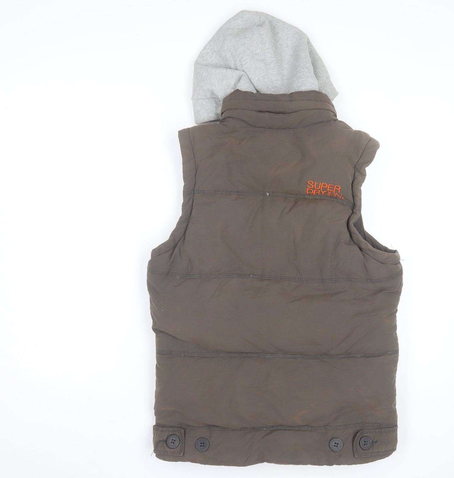 Superdry Mens Brown Small Academy Gilet Hooded Puffer Waistcoat