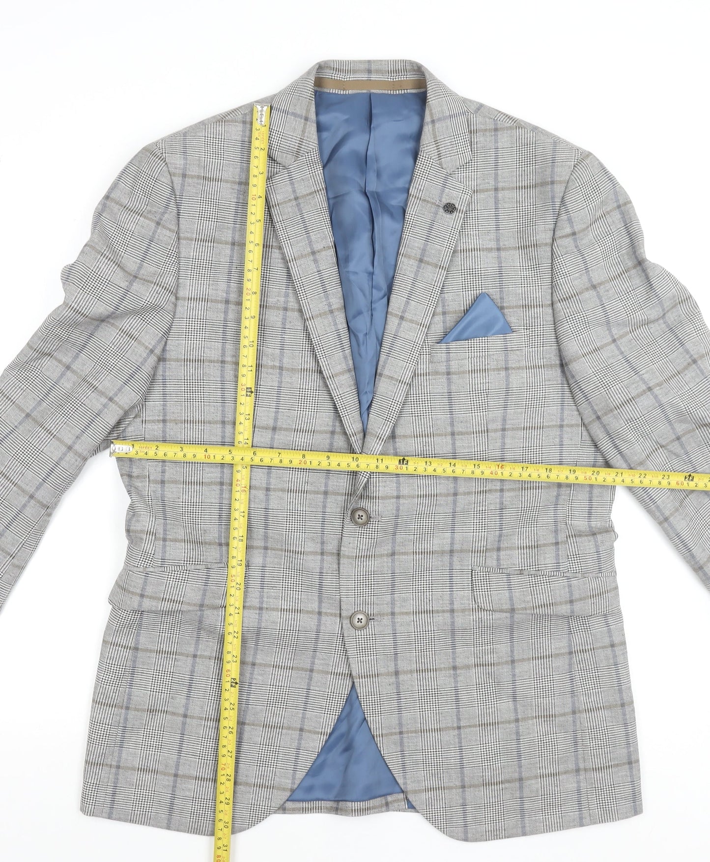 Brook Taverner Men's Grey Check Wool Blend Blazer 42R Classic Fit