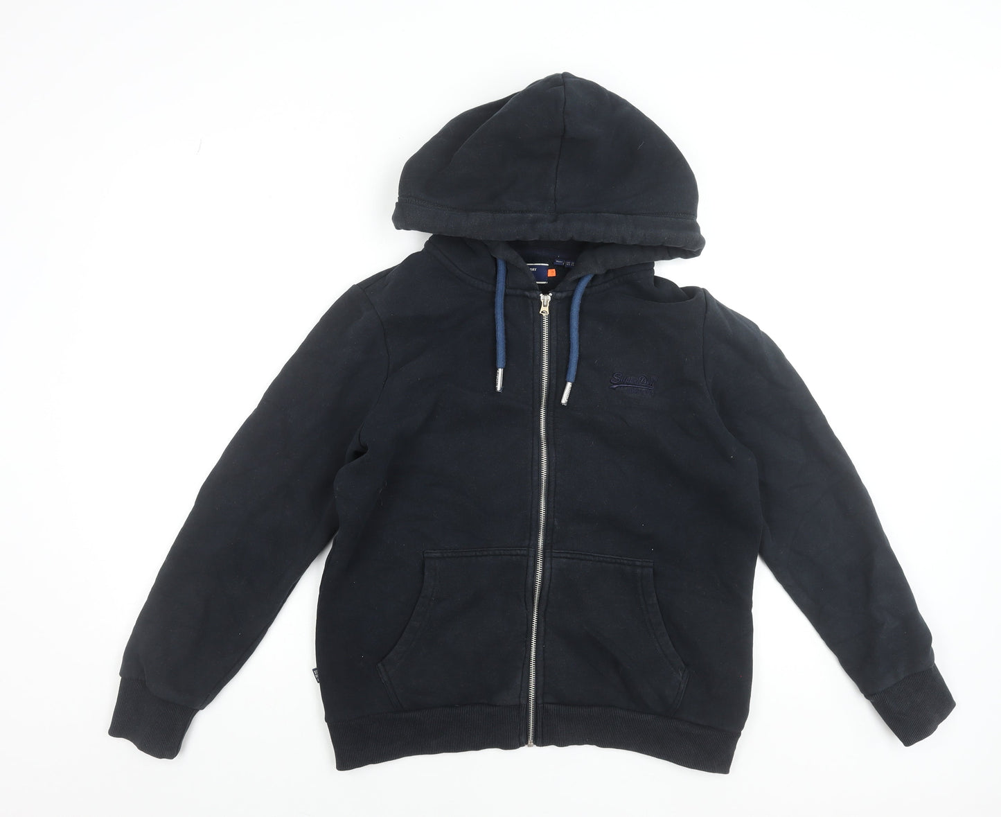 Superdry Women's Black Full Zip Hoodie UK 16 Fleece Lined Casual