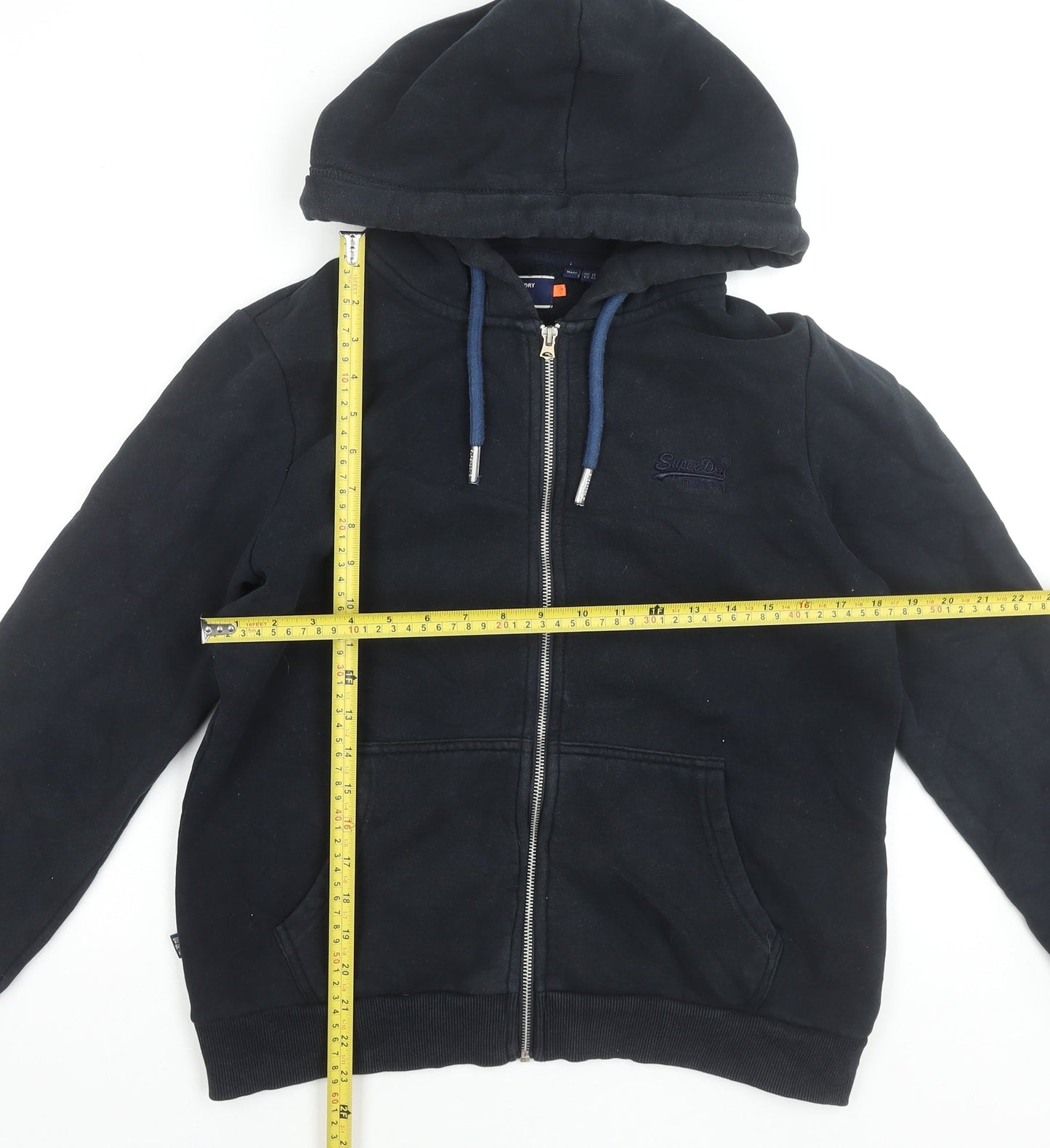 Superdry Women's Black Full Zip Hoodie UK 16 Fleece Lined Casual