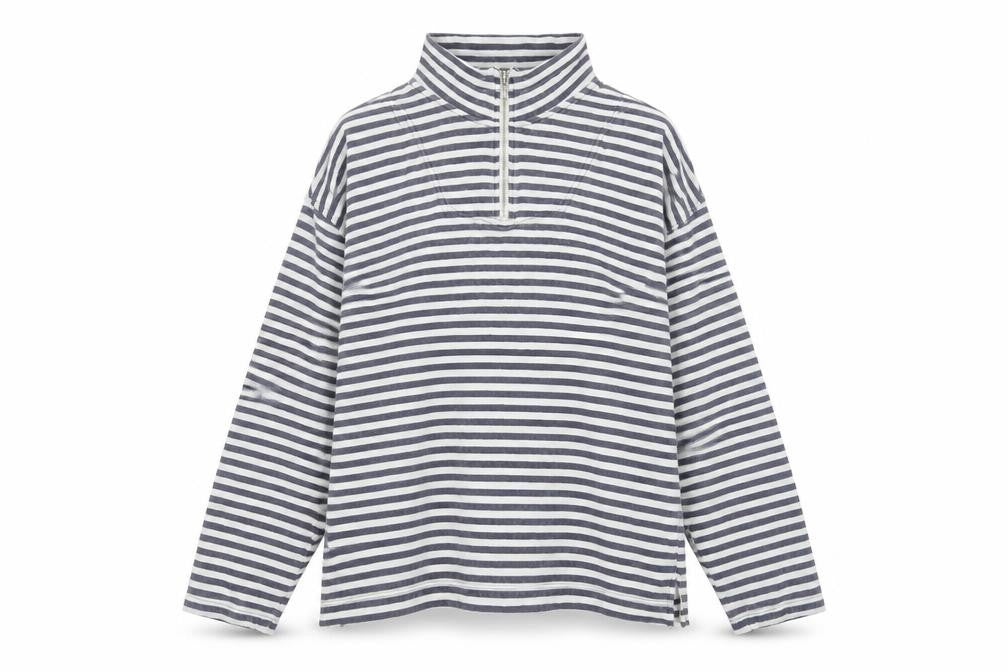GAP Women Navy White Striped 1/2 Zip Cotton Pullover Sweatshirt L