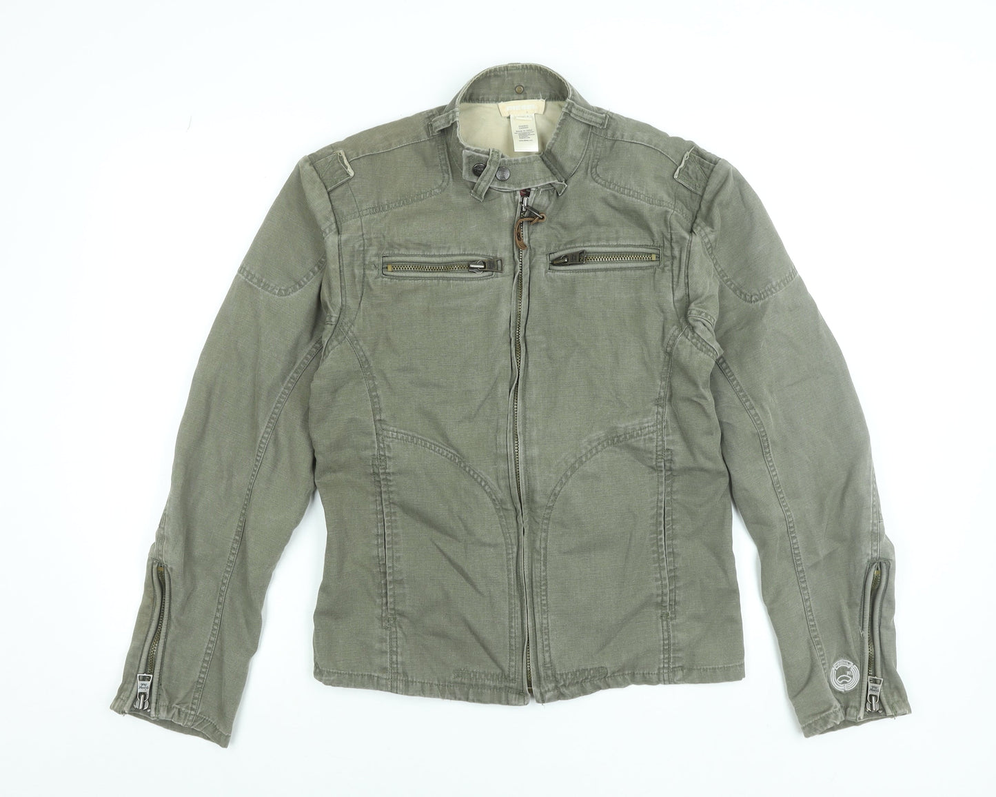 Diesel Womens Green Cotton Biker Jacket L Casual Zip Logo