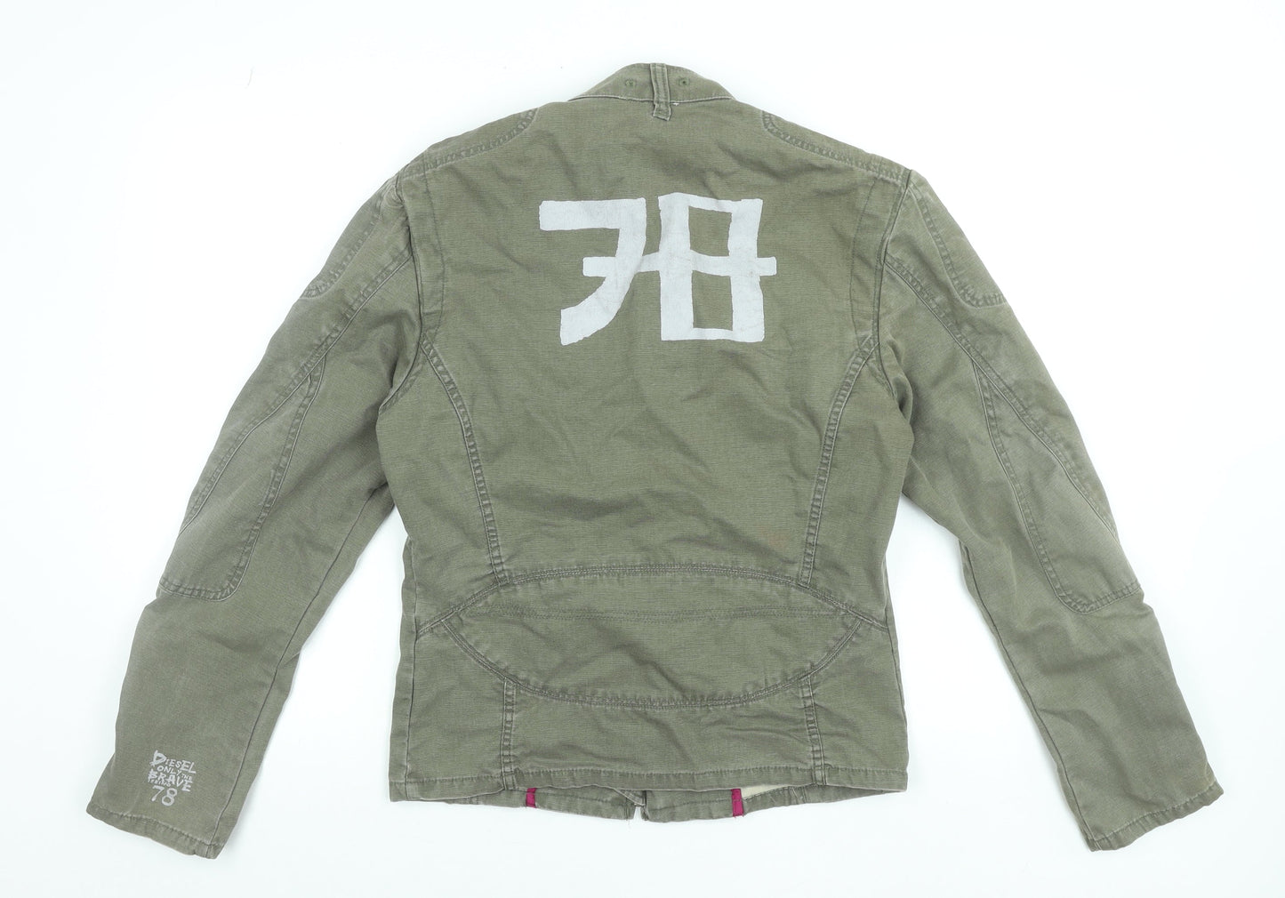 Diesel Womens Green Cotton Biker Jacket L Casual Zip Logo