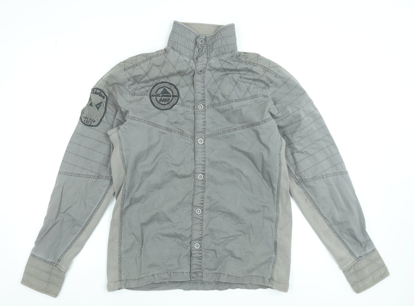 Jack & Jones Men's Grey Quilted Button-Up Shirt M Casual Cotton