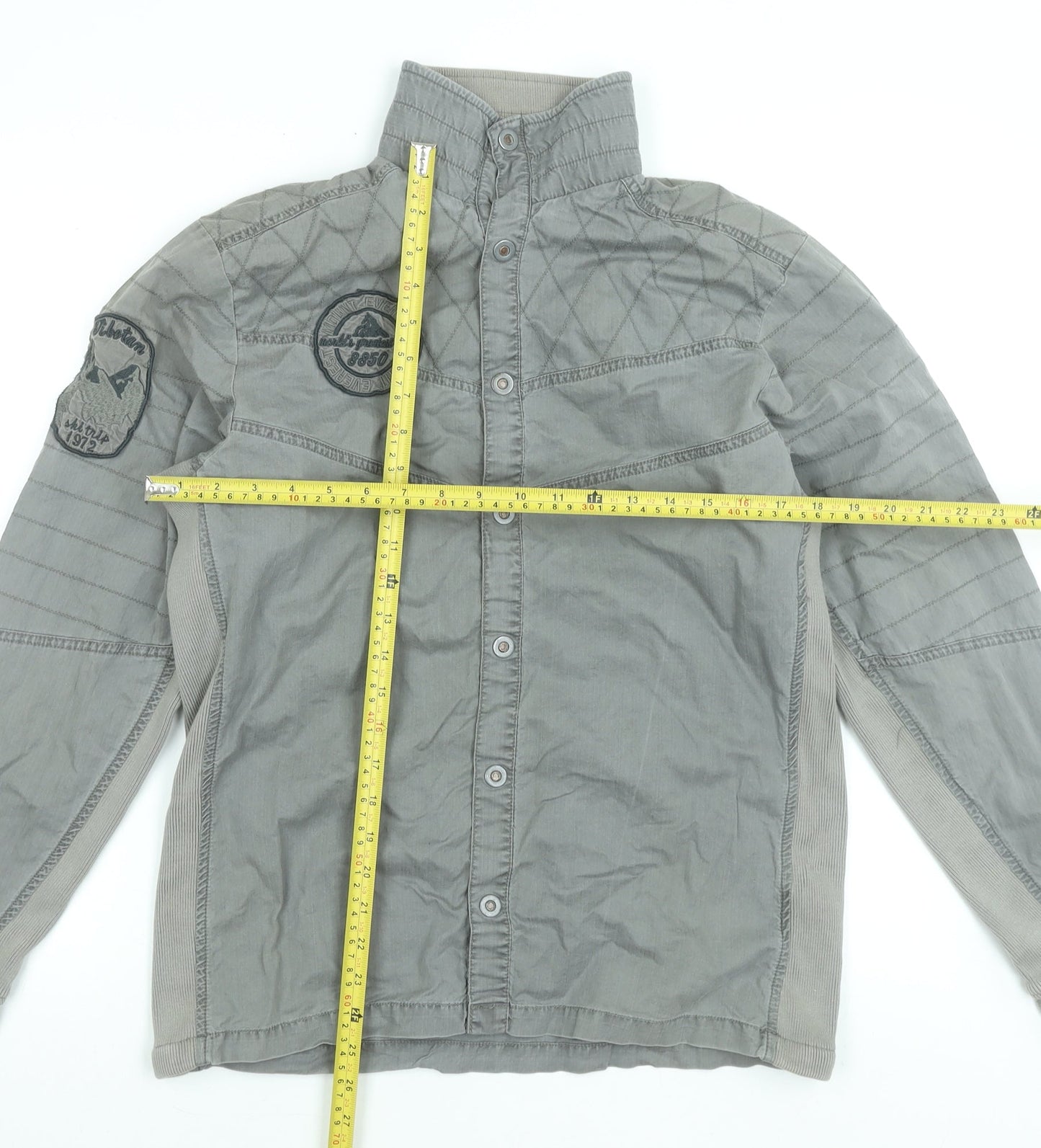 Jack & Jones Men's Grey Quilted Button-Up Shirt M Casual Cotton