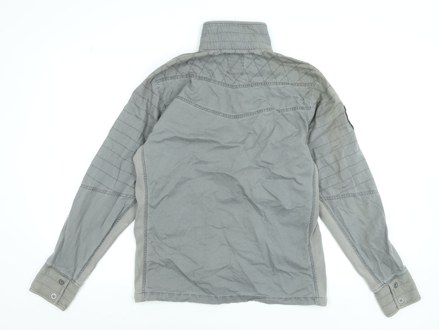 Jack & Jones Men's Grey Quilted Button-Up Shirt M Casual Cotton