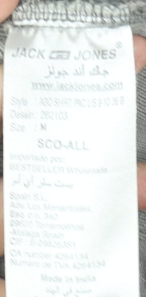 Jack & Jones Men's Grey Quilted Button-Up Shirt M Casual Cotton