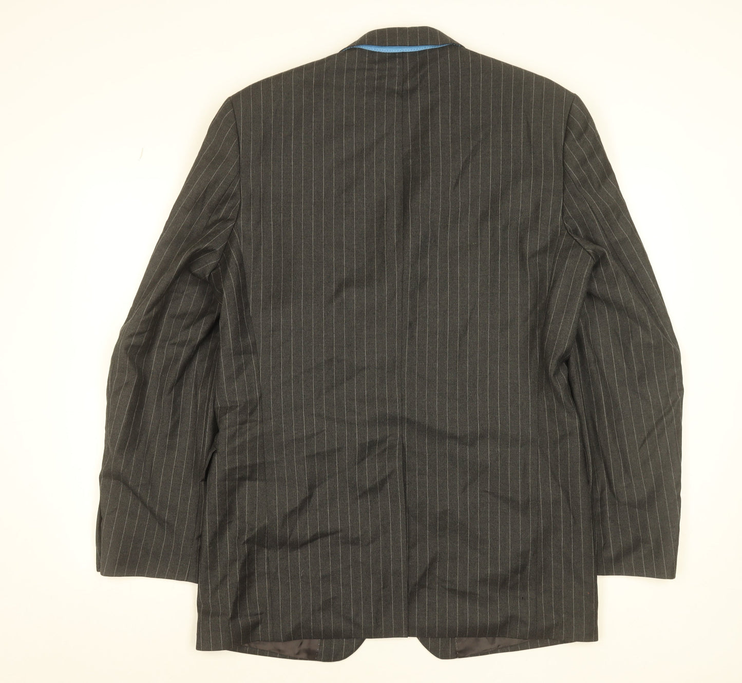 Next Men's Grey Pinstripe Wool Blazer Jacket 40L Regular Fit