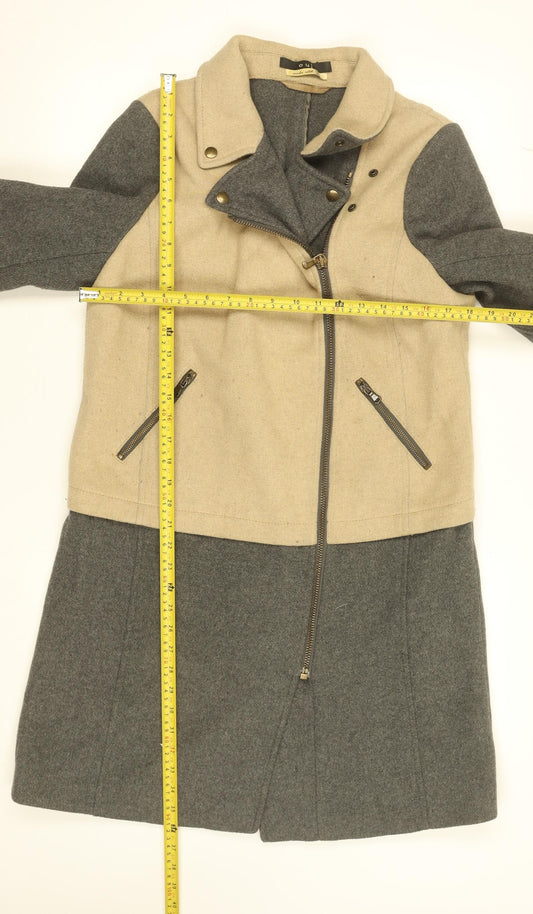 Oui Women’s Beige Grey Wool Blend Biker Coat Size 16