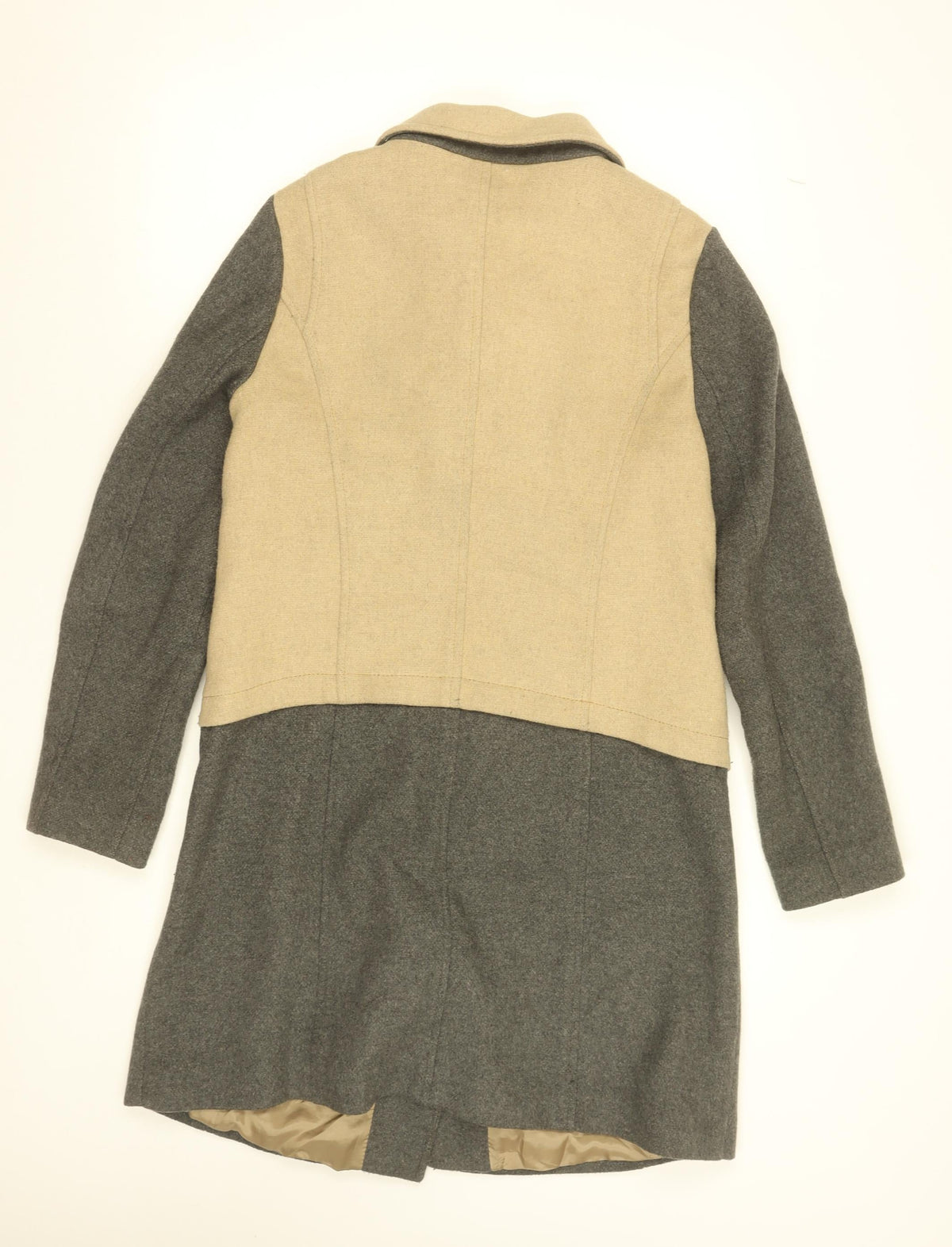 Close-up detail of Oui Women’s Beige Grey Wool Blend Biker Coat, size UK 16
