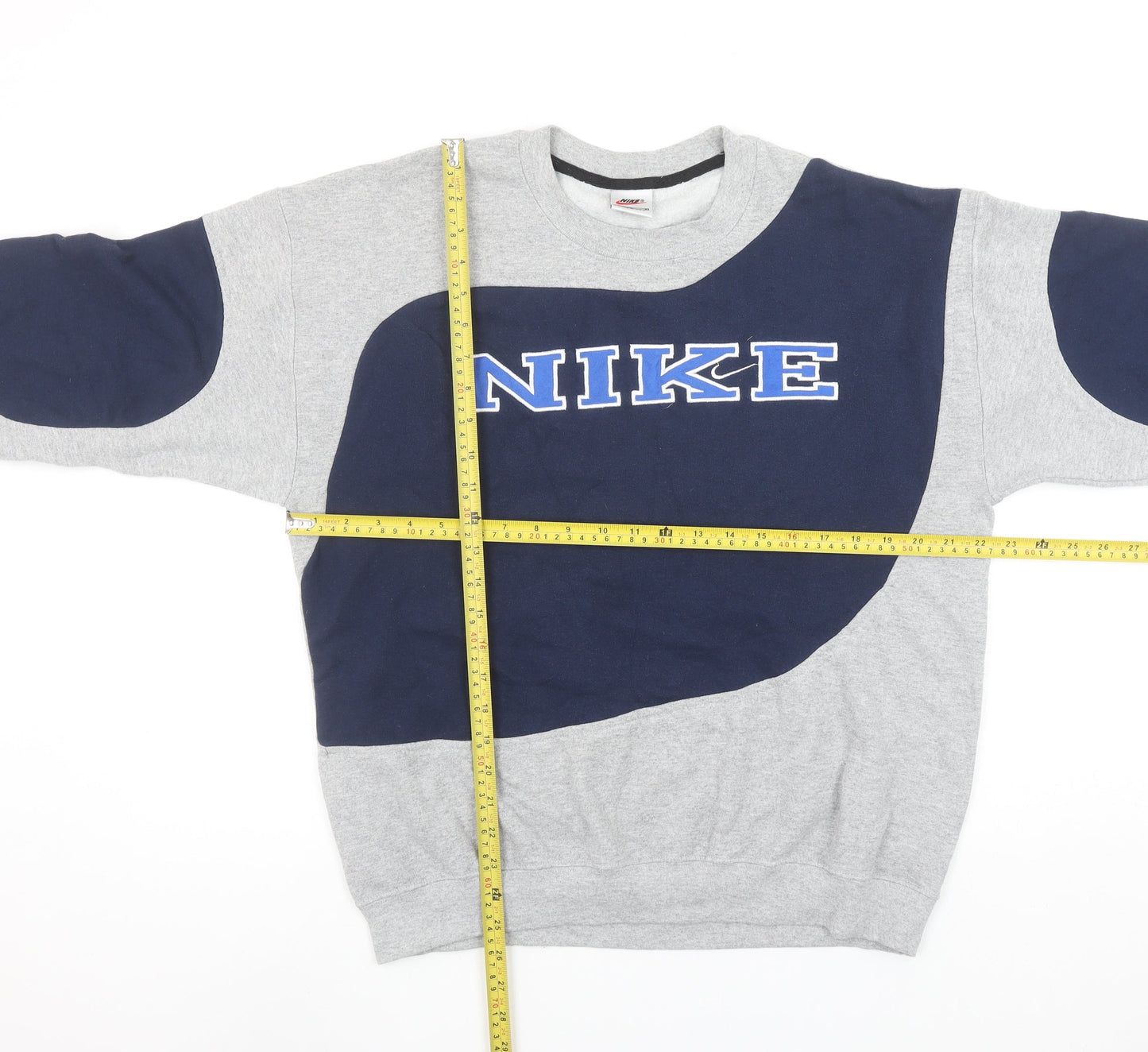 Nike Men's Grey Blue Retro Logo Pullover Sweatshirt L