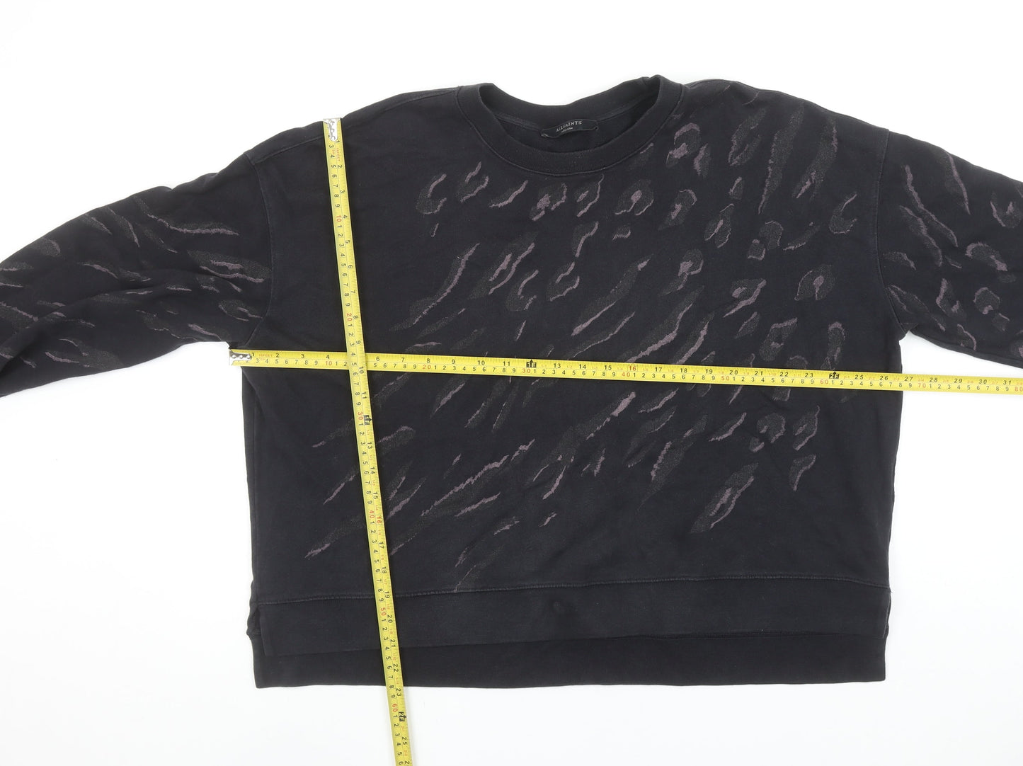 AllSaints Women Black Animal Print Cotton Sweatshirt Size M