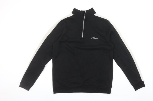 BoohooMAN Men's Black 1/4 Zip Sweatshirt Size M High Neck Casual Top
