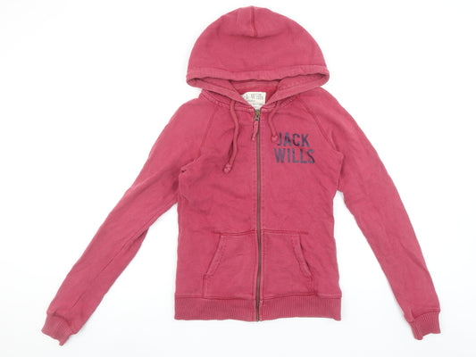 Jack Wills Womens Pink Full Zip Hoodie Size 12 Cotton Casual