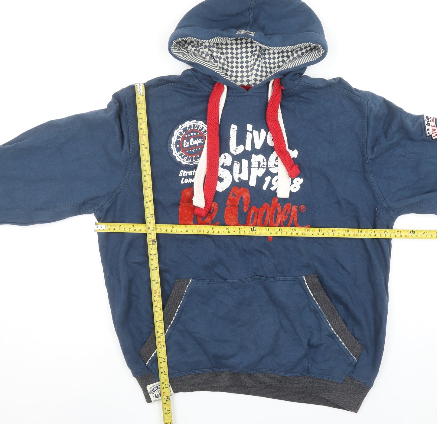 Lee Cooper Men’s Blue Small Pullover Hoodie with Logo Print