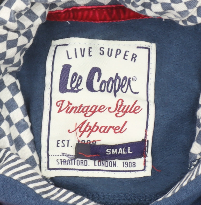 Lee Cooper Men’s Blue Small Pullover Hoodie with Logo Print