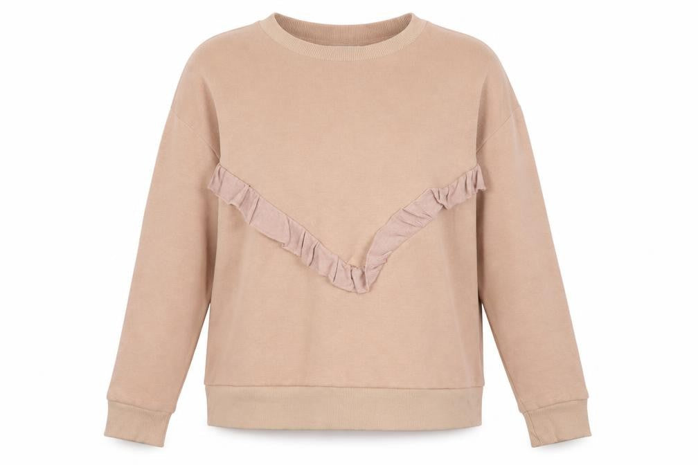 MNG Women’s Beige Ruffle Crew Neck Pullover Sweatshirt Size 14