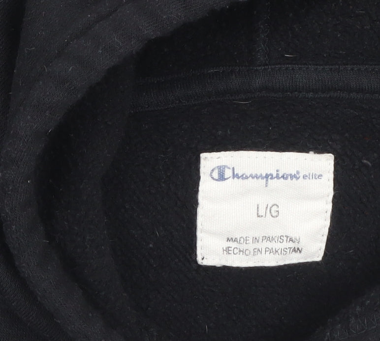 Champion Men's Black Pullover Hoodie L Graphic Logo Fleece Sweatshirt