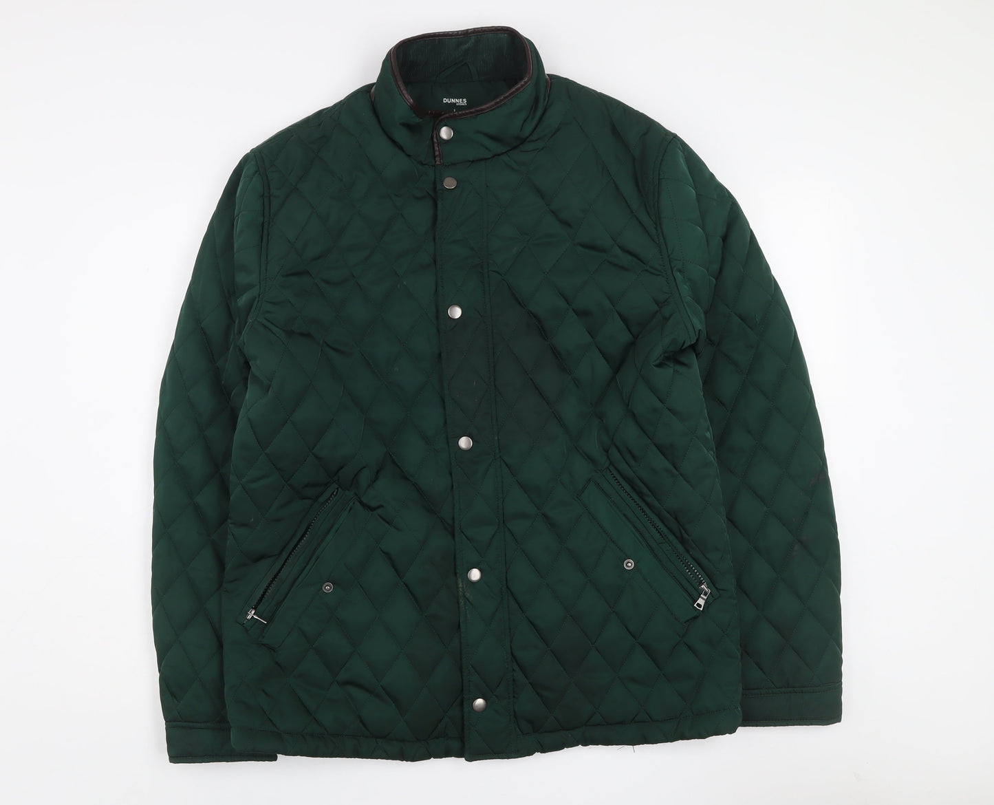 Dunnes Stores Men's Green Quilted Jacket L 42in Polyester Stand Collar