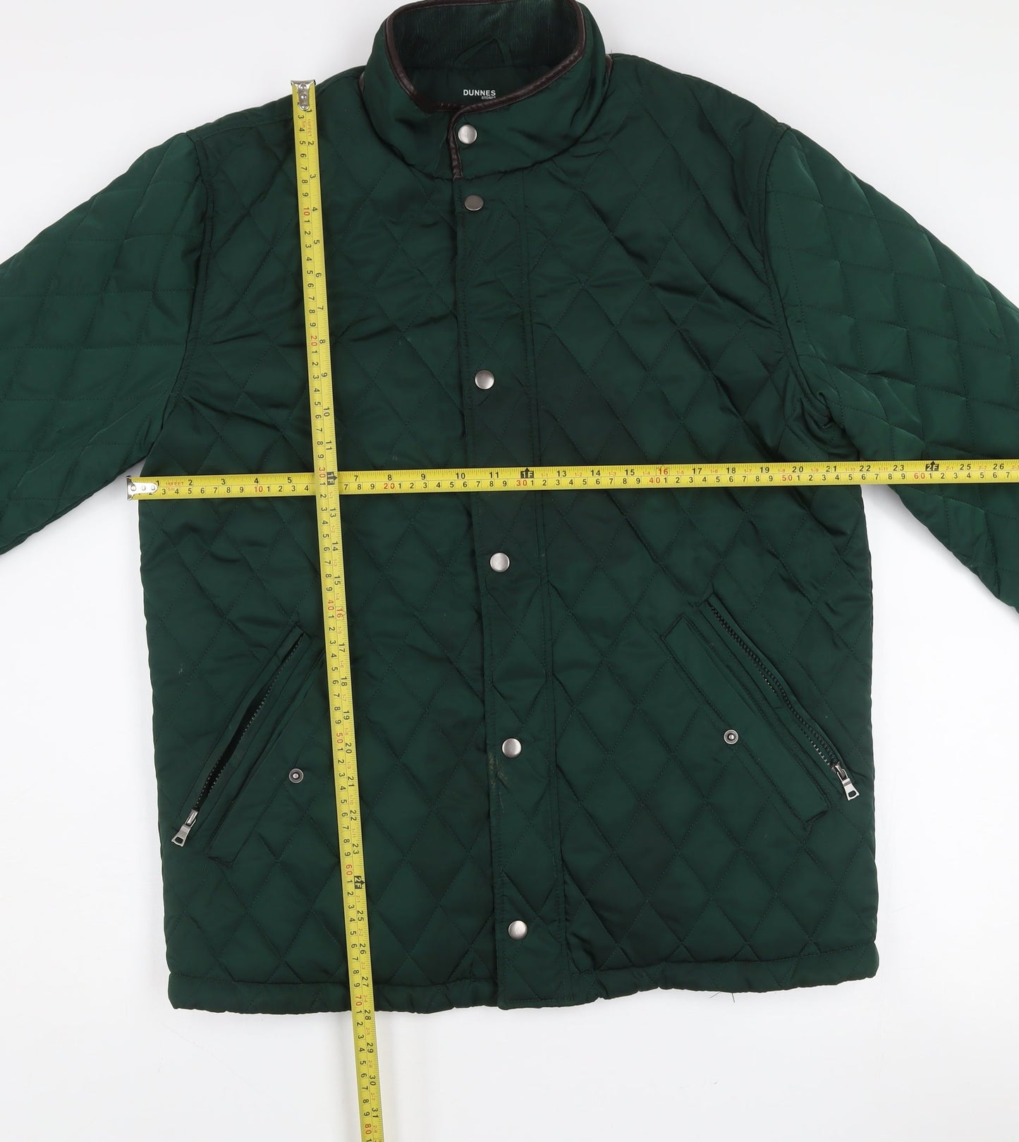 Dunnes Stores Men's Green Quilted Jacket L 42in Polyester Stand Collar