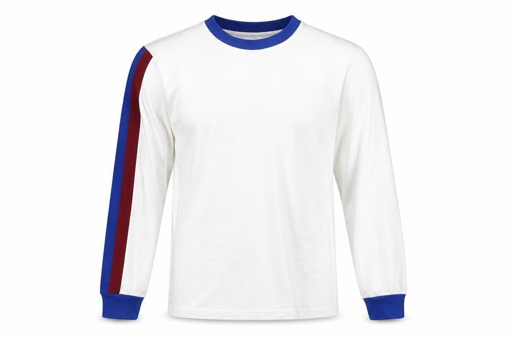 Paul Galvin Men’s White Long Sleeve Retro Colourblock Cotton T-Shirt Size M