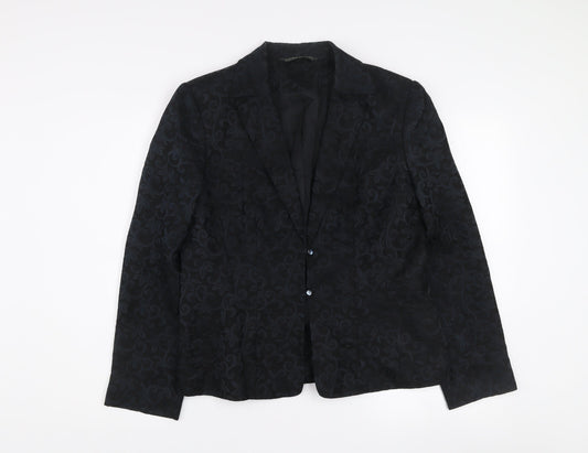 Laura Ashley Women's Black Jacquard Wool Silk Two-Button Blazer UK 14