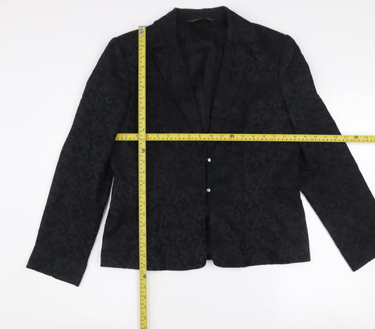 Laura Ashley Women's Black Jacquard Wool Silk Two-Button Blazer UK 14