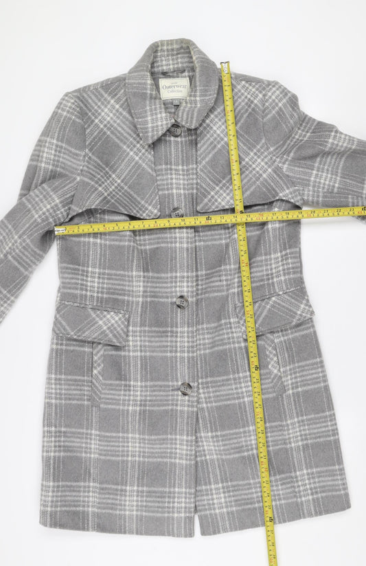 George Women Grey Check Wool Blend Mid-Length Coat Size 14